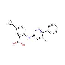 Cc1cc(Nc2ccc(C3CC3)cc2C(=O)O)cnc1-c1ccccc1 ZINC000113898608