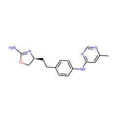 Cc1cc(Nc2ccc(CC[C@H]3COC(N)=N3)cc2)ncn1 ZINC000169701166