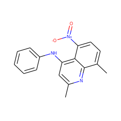 Cc1cc(Nc2ccccc2)c2c([N+](=O)[O-])ccc(C)c2n1 ZINC000002462851