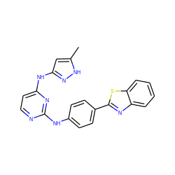 Cc1cc(Nc2ccnc(Nc3ccc(-c4nc5ccccc5s4)cc3)n2)n[nH]1 ZINC000040393133