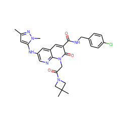 Cc1cc(Nc2cnc3c(c2)cc(C(=O)NCc2ccc(Cl)cc2)c(=O)n3CC(=O)N2CC(C)(C)C2)n(C)n1 ZINC001772585432