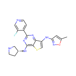 Cc1cc(Nc2csc3c(N[C@@H]4CCNC4)nc(-c4ccncc4F)nc23)no1 ZINC000653686473