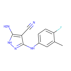 Cc1cc(Nc2n[nH]c(N)c2C#N)ccc1F ZINC000013545443