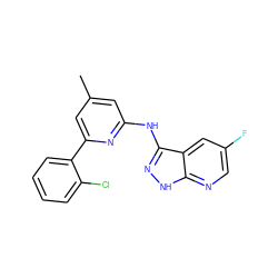 Cc1cc(Nc2n[nH]c3ncc(F)cc23)nc(-c2ccccc2Cl)c1 ZINC000043199867