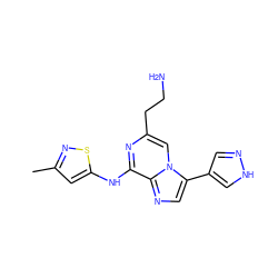 Cc1cc(Nc2nc(CCN)cn3c(-c4cn[nH]c4)cnc23)sn1 ZINC000072109645