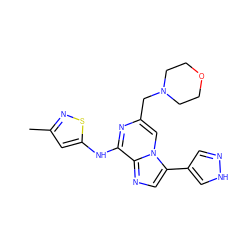 Cc1cc(Nc2nc(CN3CCOCC3)cn3c(-c4cn[nH]c4)cnc23)sn1 ZINC000072108802