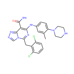 Cc1cc(Nc2nc(Cc3c(Cl)cccc3Cl)n3cnnc3c2C(N)=O)ccc1N1CCNCC1 ZINC000141703256