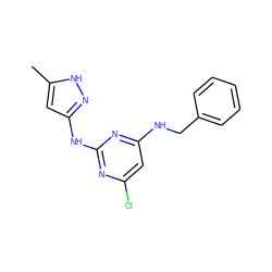 Cc1cc(Nc2nc(Cl)cc(NCc3ccccc3)n2)n[nH]1 ZINC000063539577