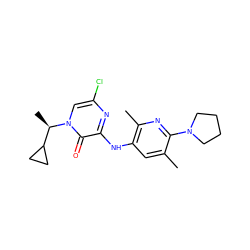 Cc1cc(Nc2nc(Cl)cn([C@H](C)C3CC3)c2=O)c(C)nc1N1CCCC1 ZINC000049112247