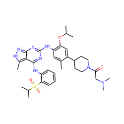 Cc1cc(Nc2nc(Nc3ccccc3S(=O)(=O)C(C)C)c3c(C)[nH]nc3n2)c(OC(C)C)cc1C1CCN(C(=O)CN(C)C)CC1 ZINC000162992192