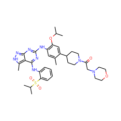 Cc1cc(Nc2nc(Nc3ccccc3S(=O)(=O)C(C)C)c3c(C)[nH]nc3n2)c(OC(C)C)cc1C1CCN(C(=O)CN2CCOCC2)CC1 ZINC000162964907