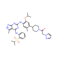 Cc1cc(Nc2nc(Nc3ccccc3S(=O)(=O)C(C)C)c3c(C)[nH]nc3n2)c(OC(C)C)cc1C1CCN(C(=O)Cn2cccn2)CC1 ZINC000162992334