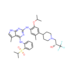 Cc1cc(Nc2nc(Nc3ccccc3S(=O)(=O)C(C)C)c3c(C)c[nH]c3n2)c(OC(C)C)cc1C1CCN(C[C@@H](O)C(F)(F)F)CC1 ZINC000096177943