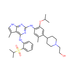 Cc1cc(Nc2nc(Nc3ccccc3S(=O)(=O)C(C)C)c3c(C)c[nH]c3n2)c(OC(C)C)cc1C1CCN(CCO)CC1 ZINC000096177942