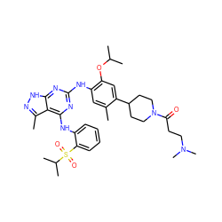 Cc1cc(Nc2nc(Nc3ccccc3S(=O)(=O)C(C)C)c3c(C)n[nH]c3n2)c(OC(C)C)cc1C1CCN(C(=O)CCN(C)C)CC1 ZINC000096177936