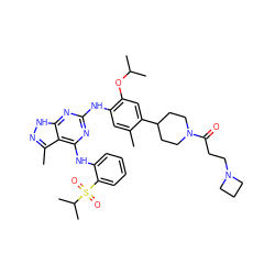 Cc1cc(Nc2nc(Nc3ccccc3S(=O)(=O)C(C)C)c3c(C)n[nH]c3n2)c(OC(C)C)cc1C1CCN(C(=O)CCN2CCC2)CC1 ZINC000096177937