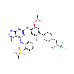 Cc1cc(Nc2nc(Nc3ccccc3S(=O)(=O)C(C)C)c3c(C)n[nH]c3n2)c(OC(C)C)cc1C1CCN(C[C@@H](O)C(F)(F)F)CC1 ZINC000096177927