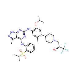 Cc1cc(Nc2nc(Nc3ccccc3S(=O)(=O)C(C)C)c3c(C)n[nH]c3n2)c(OC(C)C)cc1C1CCN(C[C@H](O)C(F)(F)F)CC1 ZINC000096177928