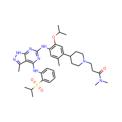 Cc1cc(Nc2nc(Nc3ccccc3S(=O)(=O)C(C)C)c3c(C)n[nH]c3n2)c(OC(C)C)cc1C1CCN(CCC(=O)N(C)C)CC1 ZINC000096177925