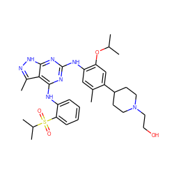 Cc1cc(Nc2nc(Nc3ccccc3S(=O)(=O)C(C)C)c3c(C)n[nH]c3n2)c(OC(C)C)cc1C1CCN(CCO)CC1 ZINC000096177916