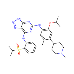 Cc1cc(Nc2nc(Nc3ccccc3S(=O)(=O)C(C)C)c3nn[nH]c3n2)c(OC(C)C)cc1C1CCN(C)CC1 ZINC000096177952