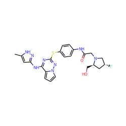 Cc1cc(Nc2nc(Sc3ccc(NC(=O)CN4C[C@H](F)C[C@H]4CO)cc3)nn3cccc23)n[nH]1 ZINC000072178795