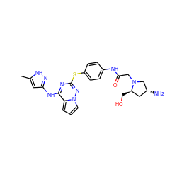 Cc1cc(Nc2nc(Sc3ccc(NC(=O)CN4C[C@H](N)C[C@H]4CO)cc3)nn3cccc23)n[nH]1 ZINC000072183851