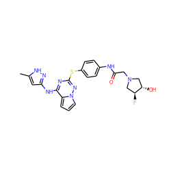 Cc1cc(Nc2nc(Sc3ccc(NC(=O)CN4C[C@H](O)[C@@H](F)C4)cc3)nn3cccc23)n[nH]1 ZINC000072183551