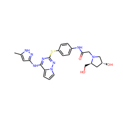 Cc1cc(Nc2nc(Sc3ccc(NC(=O)CN4C[C@H](O)C[C@H]4CO)cc3)nn3cccc23)n[nH]1 ZINC000072178998