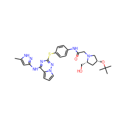 Cc1cc(Nc2nc(Sc3ccc(NC(=O)CN4C[C@H](OC(C)(C)C)C[C@@H]4CO)cc3)nn3cccc23)n[nH]1 ZINC000072178994