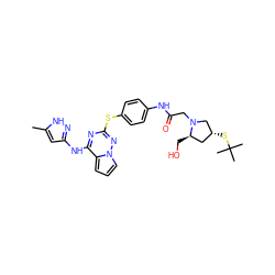 Cc1cc(Nc2nc(Sc3ccc(NC(=O)CN4C[C@H](SC(C)(C)C)C[C@H]4CO)cc3)nn3cccc23)n[nH]1 ZINC000072178997