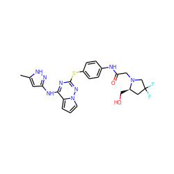 Cc1cc(Nc2nc(Sc3ccc(NC(=O)CN4CC(F)(F)C[C@H]4CO)cc3)nn3cccc23)n[nH]1 ZINC000072178882