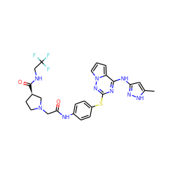 Cc1cc(Nc2nc(Sc3ccc(NC(=O)CN4CC[C@@H](C(=O)NCC(F)(F)F)C4)cc3)nn3cccc23)n[nH]1 ZINC000095553202