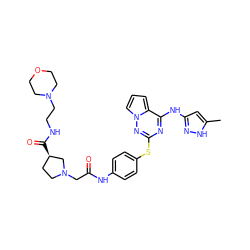 Cc1cc(Nc2nc(Sc3ccc(NC(=O)CN4CC[C@@H](C(=O)NCCN5CCOCC5)C4)cc3)nn3cccc23)n[nH]1 ZINC000095552840