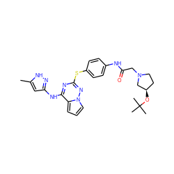 Cc1cc(Nc2nc(Sc3ccc(NC(=O)CN4CC[C@@H](OC(C)(C)C)C4)cc3)nn3cccc23)n[nH]1 ZINC000095553187