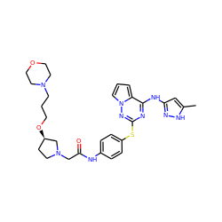 Cc1cc(Nc2nc(Sc3ccc(NC(=O)CN4CC[C@@H](OCCCN5CCOCC5)C4)cc3)nn3cccc23)n[nH]1 ZINC000095555701