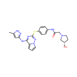 Cc1cc(Nc2nc(Sc3ccc(NC(=O)CN4CC[C@H](O)C4)cc3)nn3cccc23)n[nH]1 ZINC000095553613