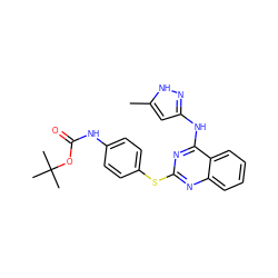 Cc1cc(Nc2nc(Sc3ccc(NC(=O)OC(C)(C)C)cc3)nc3ccccc23)n[nH]1 ZINC000034393318