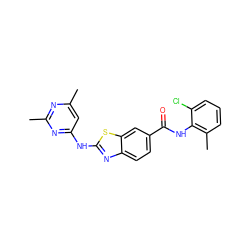 Cc1cc(Nc2nc3ccc(C(=O)Nc4c(C)cccc4Cl)cc3s2)nc(C)n1 ZINC000013536653