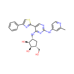 Cc1cc(Nc2ncc(-c3nc(-c4ccccc4)cs3)c(N[C@@H]3C[C@H](CO)[C@@H](O)[C@H]3O)n2)ccn1 ZINC000207481590