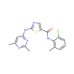 Cc1cc(Nc2ncc(C(=O)Nc3c(C)cccc3Cl)s2)nc(C)n1 ZINC000006716617