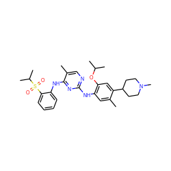 Cc1cc(Nc2ncc(C)c(Nc3ccccc3S(=O)(=O)C(C)C)n2)c(OC(C)C)cc1C1CCN(C)CC1 ZINC000096272782