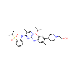 Cc1cc(Nc2ncc(C)c(Nc3ccccc3S(=O)(=O)C(C)C)n2)c(OC(C)C)cc1C1CCN(CCO)CC1 ZINC000096272787