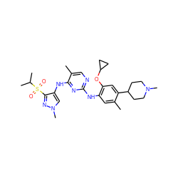 Cc1cc(Nc2ncc(C)c(Nc3cn(C)nc3S(=O)(=O)C(C)C)n2)c(OC2CC2)cc1C1CCN(C)CC1 ZINC000653745101