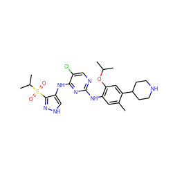 Cc1cc(Nc2ncc(Cl)c(Nc3c[nH]nc3S(=O)(=O)C(C)C)n2)c(OC(C)C)cc1C1CCNCC1 ZINC000653740703