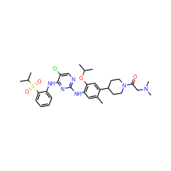 Cc1cc(Nc2ncc(Cl)c(Nc3ccccc3S(=O)(=O)C(C)C)n2)c(OC(C)C)cc1C1CCN(C(=O)CN(C)C)CC1 ZINC000096272777