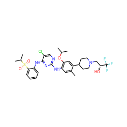 Cc1cc(Nc2ncc(Cl)c(Nc3ccccc3S(=O)(=O)C(C)C)n2)c(OC(C)C)cc1C1CCN(C[C@@H](O)C(F)(F)F)CC1 ZINC000096177887