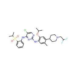 Cc1cc(Nc2ncc(Cl)c(Nc3ccccc3S(=O)(=O)C(C)C)n2)c(OC(C)C)cc1C1CCN(CC(F)F)CC1 ZINC000096272795