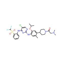 Cc1cc(Nc2ncc(Cl)c(Nc3ccccc3S(=O)(=O)C(F)F)n2)c(OC(C)C)cc1C1CCN(C(=O)CN(C)C)CC1 ZINC000096177886