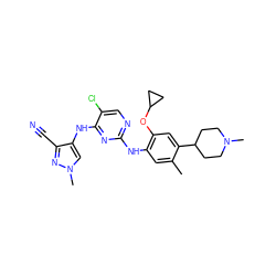 Cc1cc(Nc2ncc(Cl)c(Nc3cn(C)nc3C#N)n2)c(OC2CC2)cc1C1CCN(C)CC1 ZINC000653727842